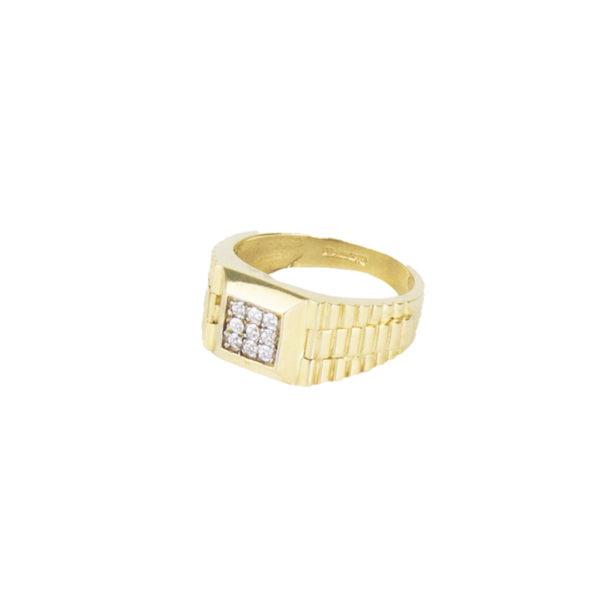 Anillo hombre con zirconias blancas en oro amarillo 10k