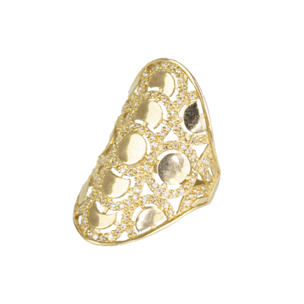 Anillo con circulos y zirconias blancas oro 10k