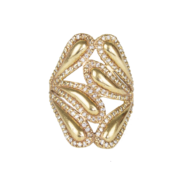 Anillo dama forma de gota con zirconias oro 10k