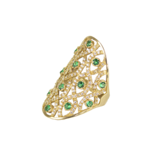 Anillo para dama con zirconias verdes oro de 10k