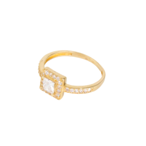 Anillo dama con zirconia cuadrada en oro de 10k